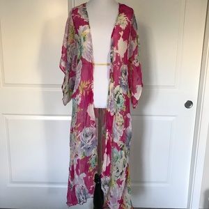 Pink floral kimono / beach cover up